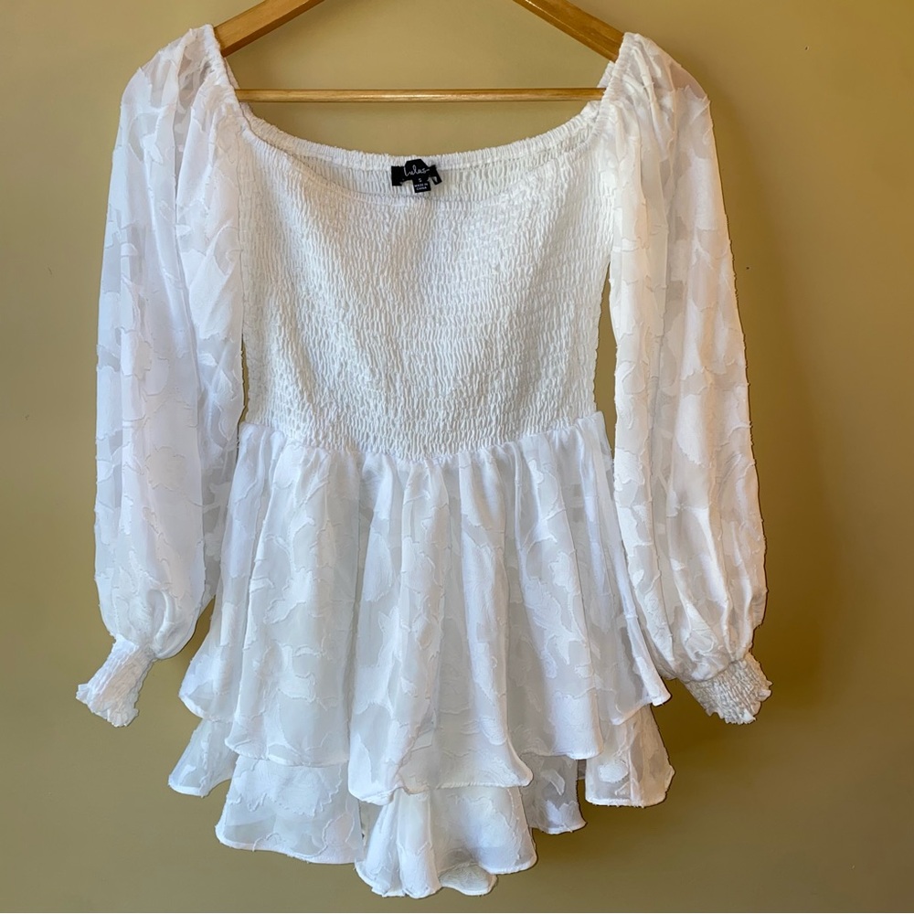 Lulu’s Ivory Floral Off The Shoulder Smocked Romper Women’s Size S Long Sleeve - Picture 1 of 11